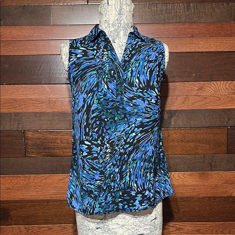 Dana Buchman Vibrant Blue and Black Blouse